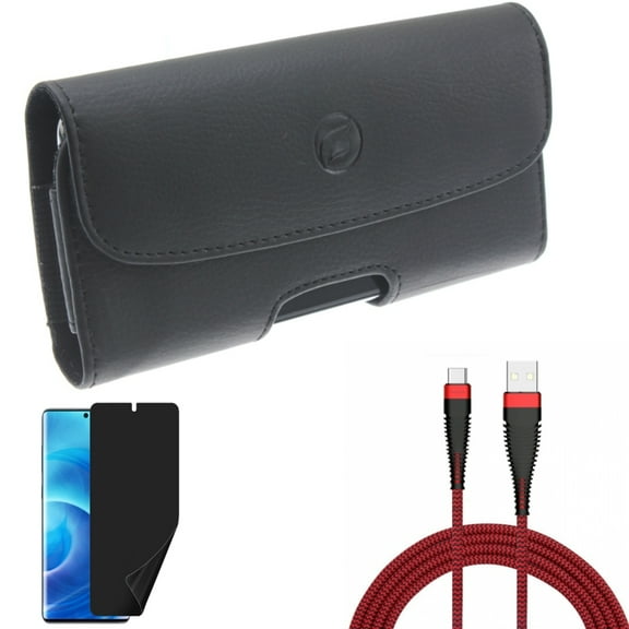 10ft USB Cable w Case Belt Clip w Privacy Screen Protector for Samsung Galaxy S20 - Type-C Charger Cord, Leather Holster, TPU Film [NOT GLASS] P9G fits Samsung Galaxy S20 Model