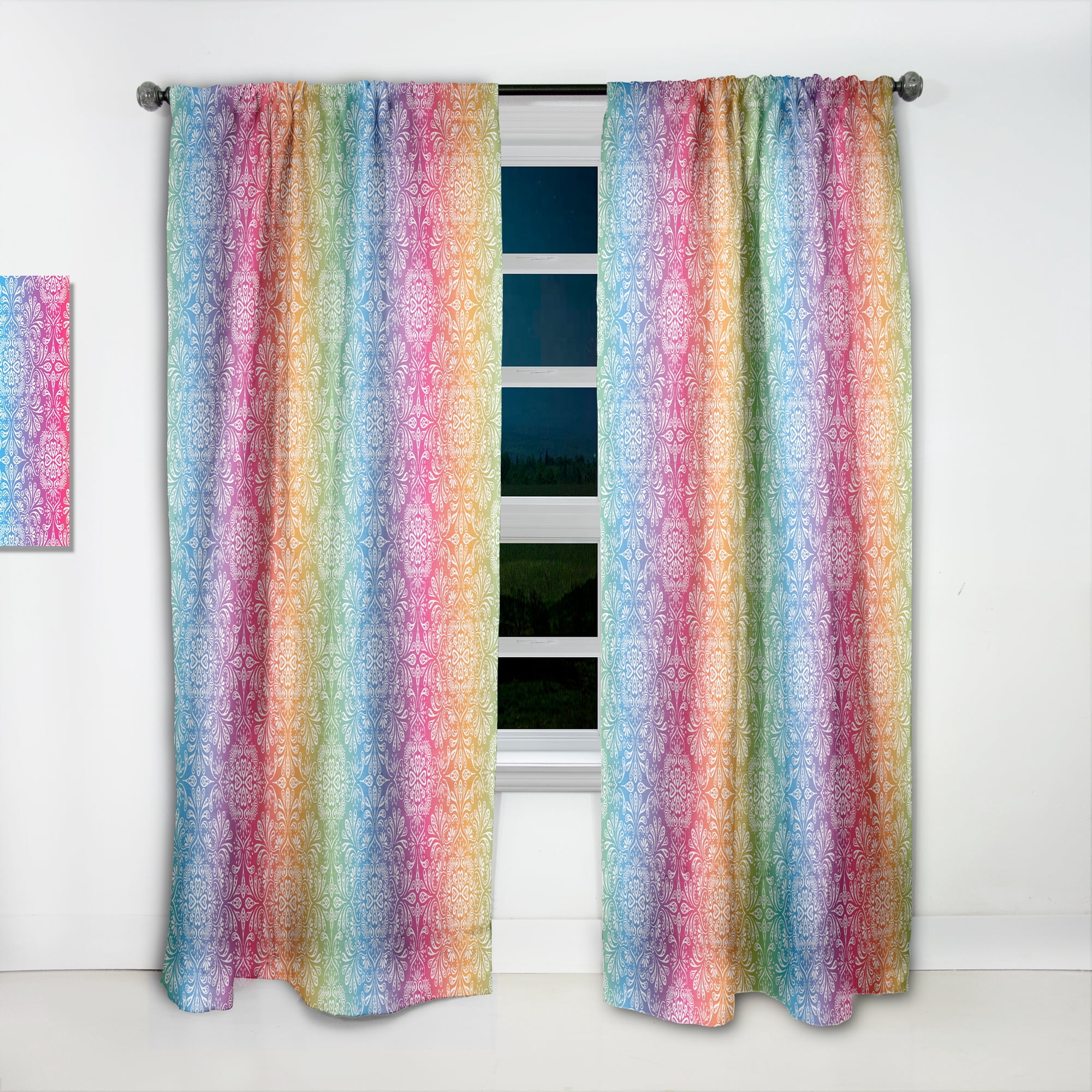 Designart 'Ethnic Floral Pattern On Rainbow' Bohemian & Eclectic Curtain Panel