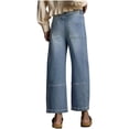 thumbnail image 4 of Women Elastic Waist Casual Wide Leg Jeans Ankle Barrel Capri Denim Pants, 4 of 7