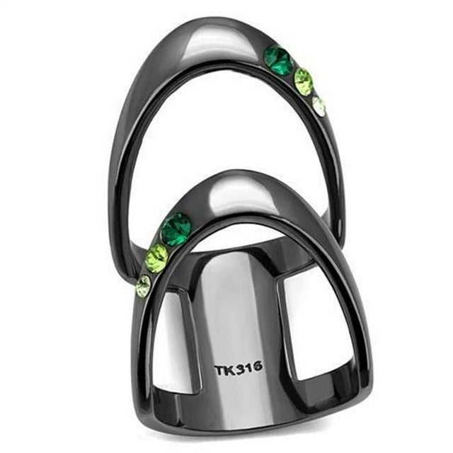 Women IP Light Black Stainless Steel Ring with Top Grade Crystal in Multi Color - Size 6