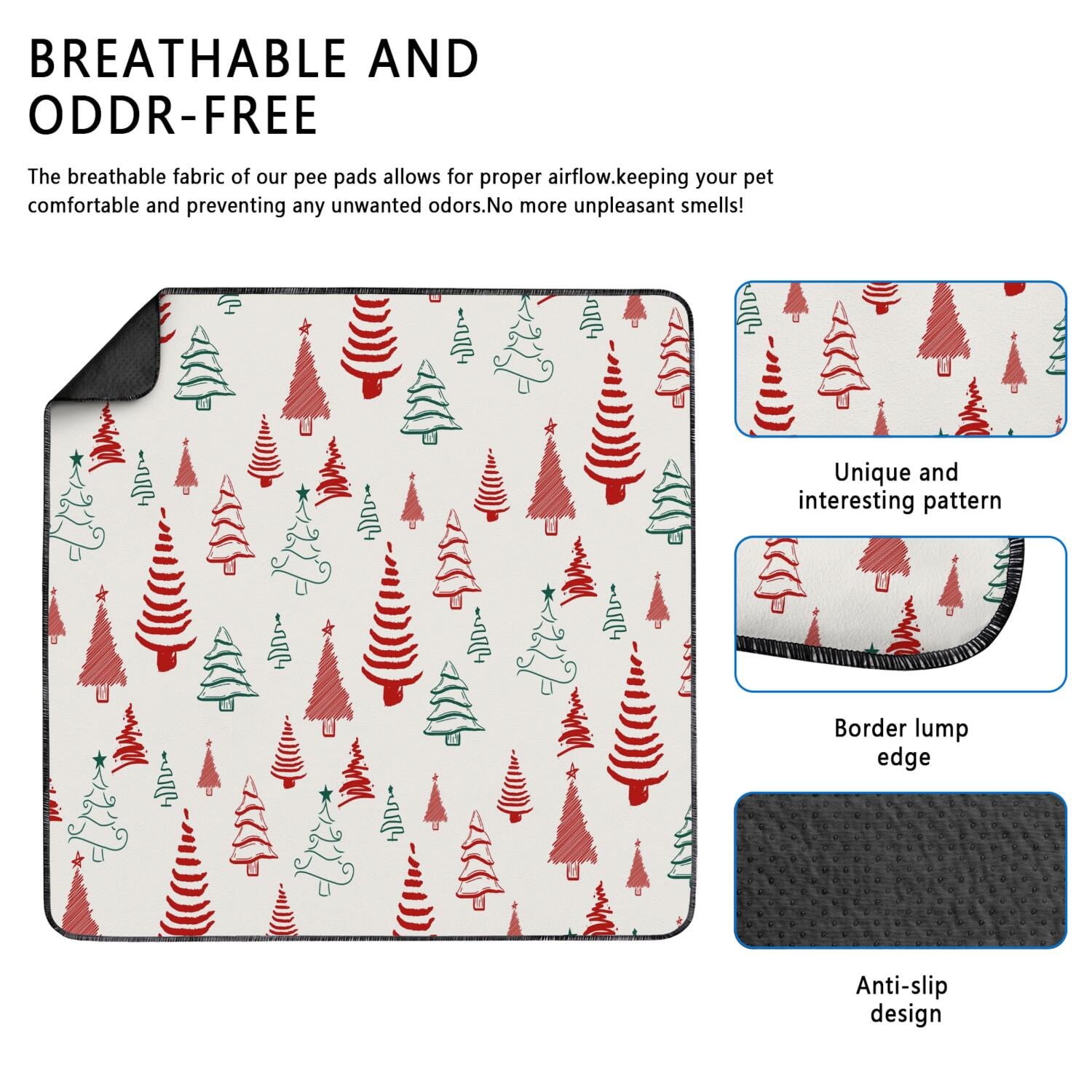 Christmas Red and Green Washable Dog Pads 48"x48" 2-Pack, Super Absorbent Reusable Puppy Pee Mats with Holiday Themes for Large Area Management