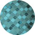 thumbnail image 1 of Ahgly Company Tapis d'Intérieur Rond Lavable en Machine Turquoise Foncé Vert Transitionnel, 4 Pieds Rond, 1 of 7