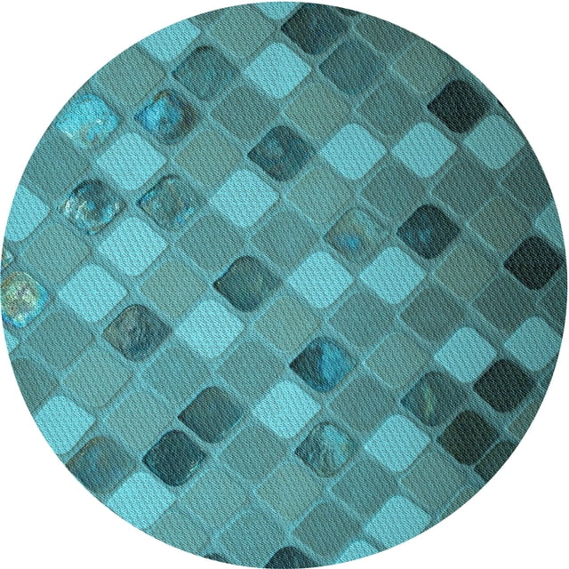 Ahgly Company Tapis d'Intérieur Rond Lavable en Machine Turquoise Foncé Vert Transitionnel, 4 Pieds Rond