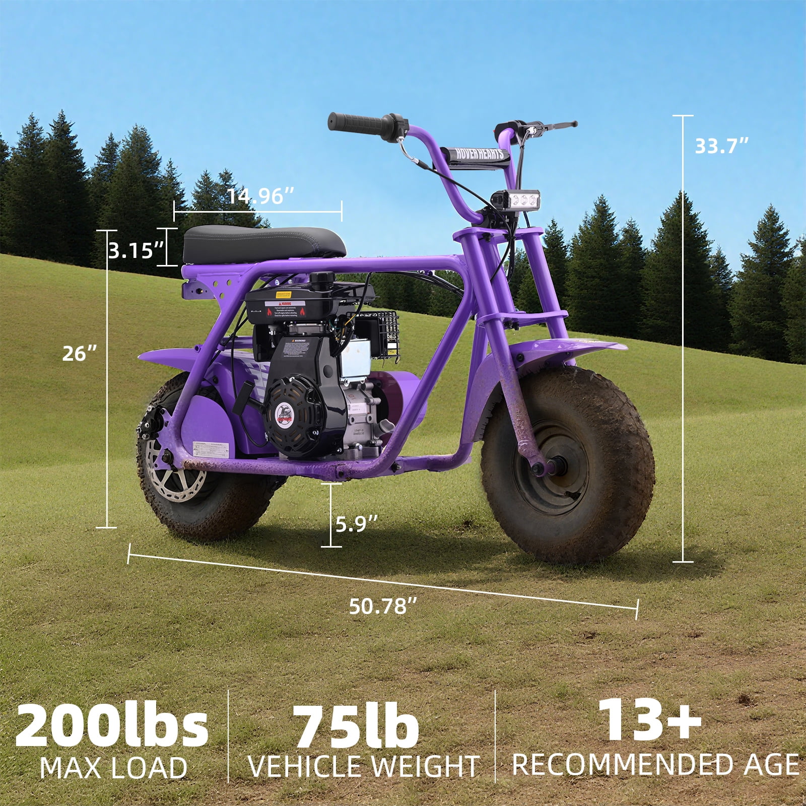 HOVERHEART Gas Mountain Bike, 105cc 4-Stroke Gas Powered Off Road Motorcycle (Model-MB001) with Led Lights, Disc Brake, Max Load 200Lbs, Up to 30Kph, NO OIL MIX REQUIRED