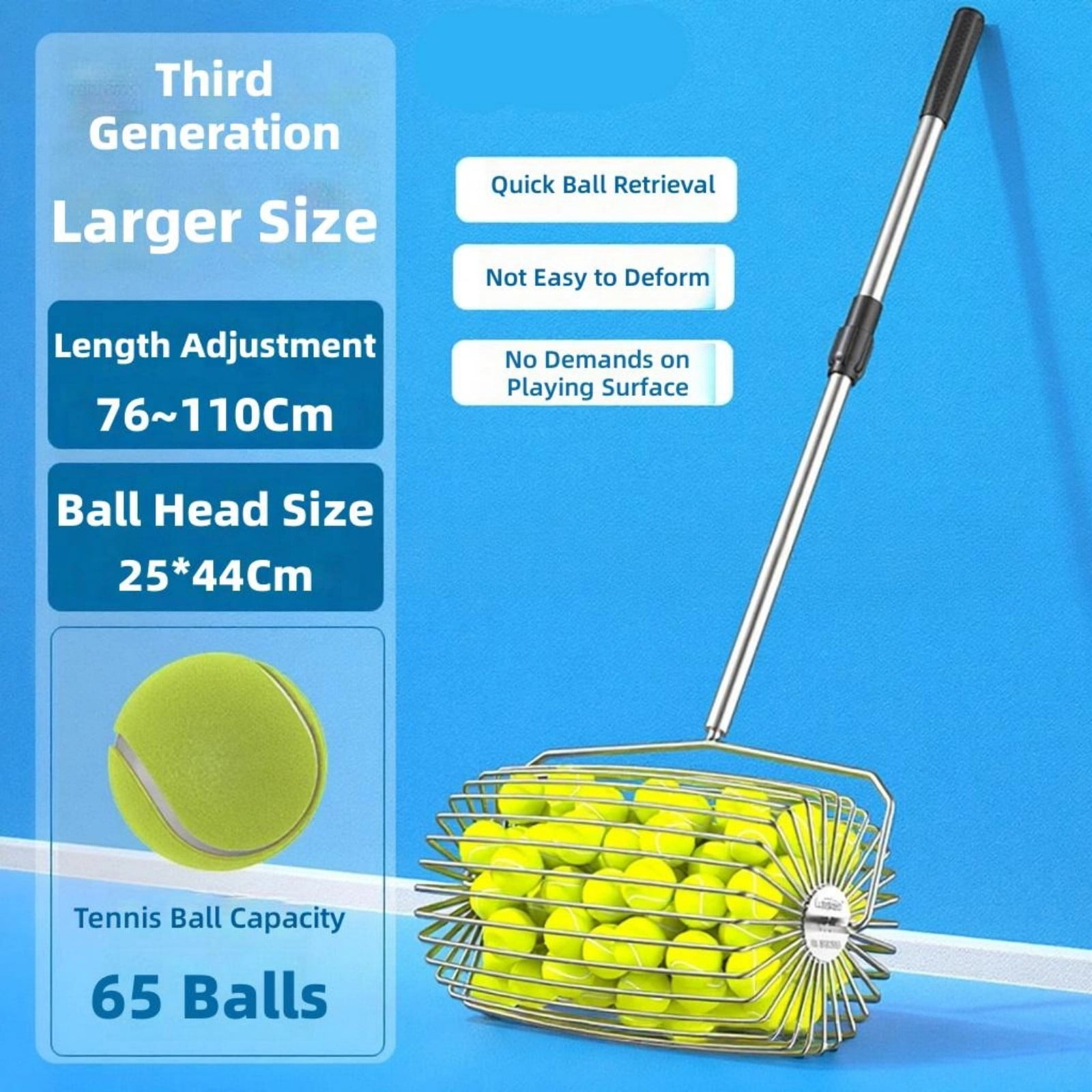 Tennis Balls Retrievers with Handle Pickleballs Pickup Hoppers Pickleballs Tennis Balls Collector Basket Pickers Upper