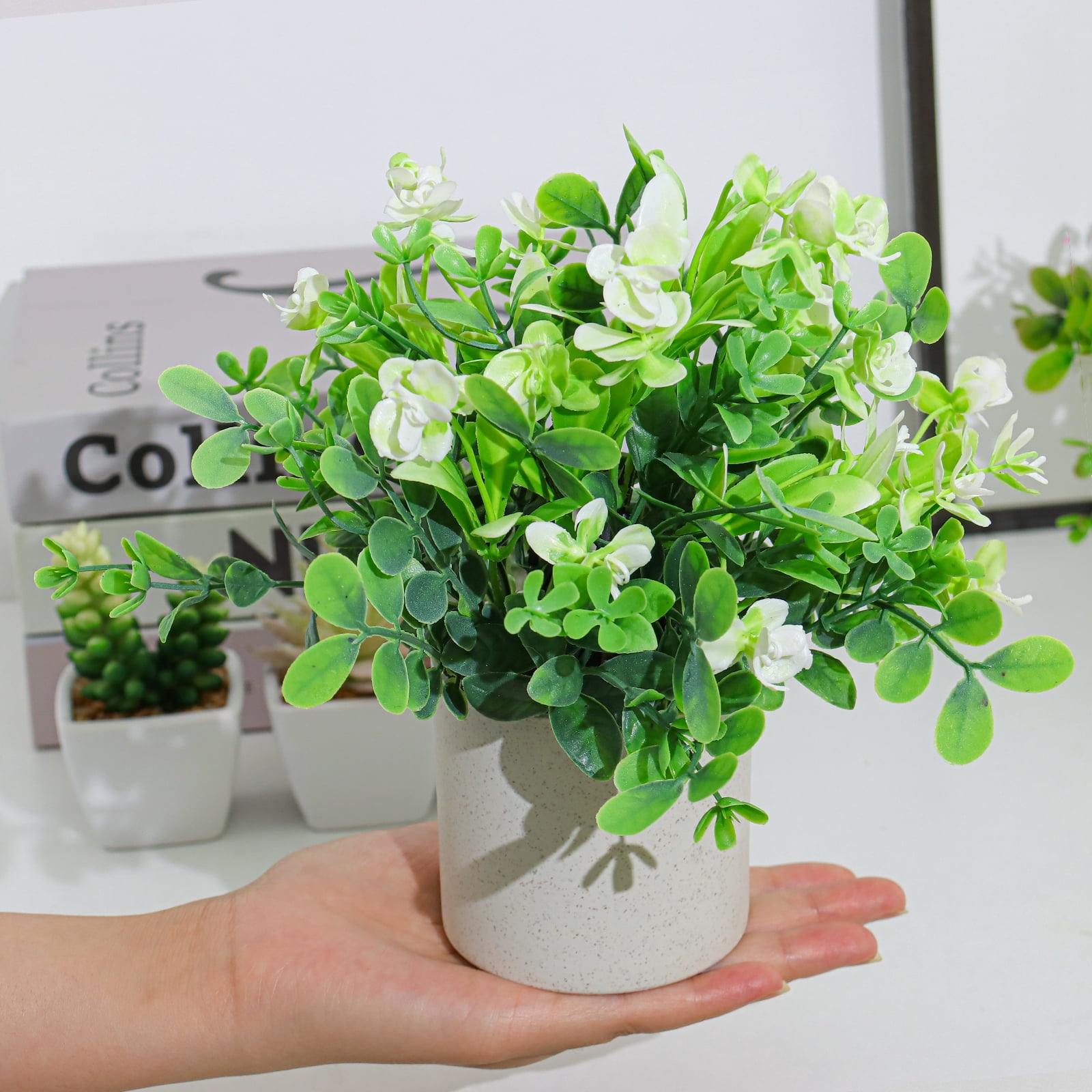 Artificial Plants Samll Fake Flower in Pot 6pcs Potted Plant for Home Office Farmhouse Bathroom Shelf Decor Indoor 7.9x7.9inch