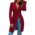 thumbnail image 3 of Women's Sexy Zip Up V Neck Long Sleeve Side Split Asymmetrical Hem Longline Tunic Blouse Top, 3 of 15