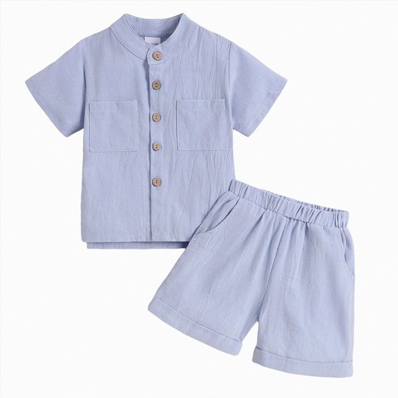 Preemie Clothes Boys Toddler Baby Boys Summer Short Sleeve Polo Shirts Set 2-Piece Striped Outfits Toddler Summer Outfits Blue 4-5 Years