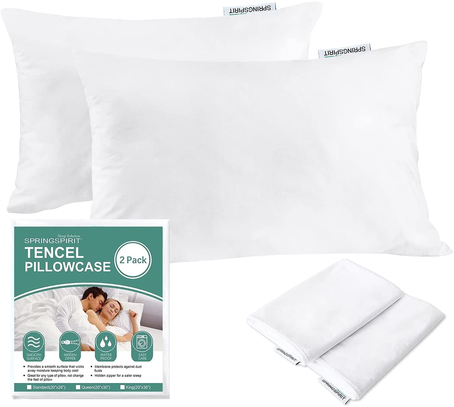 Waterproof Non Allergenic Dust Mite Zipped Terry Pillowcase Protectors 2 x Pack 