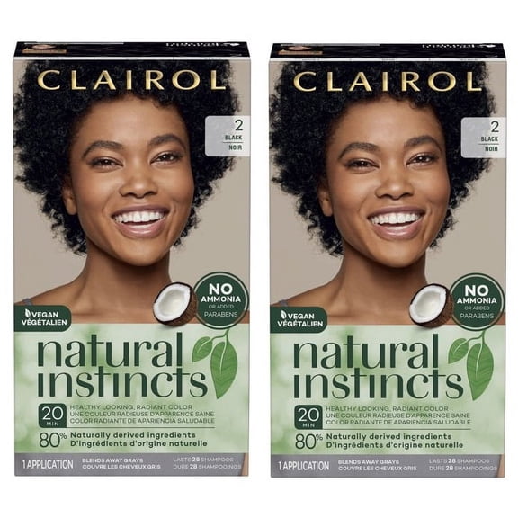 Clairol Natural Instincts Demi-Permanent Hair Color Creme, 2 Black, Pack of 2 (Same shade as Clairol Midnight Black Hair Dye)