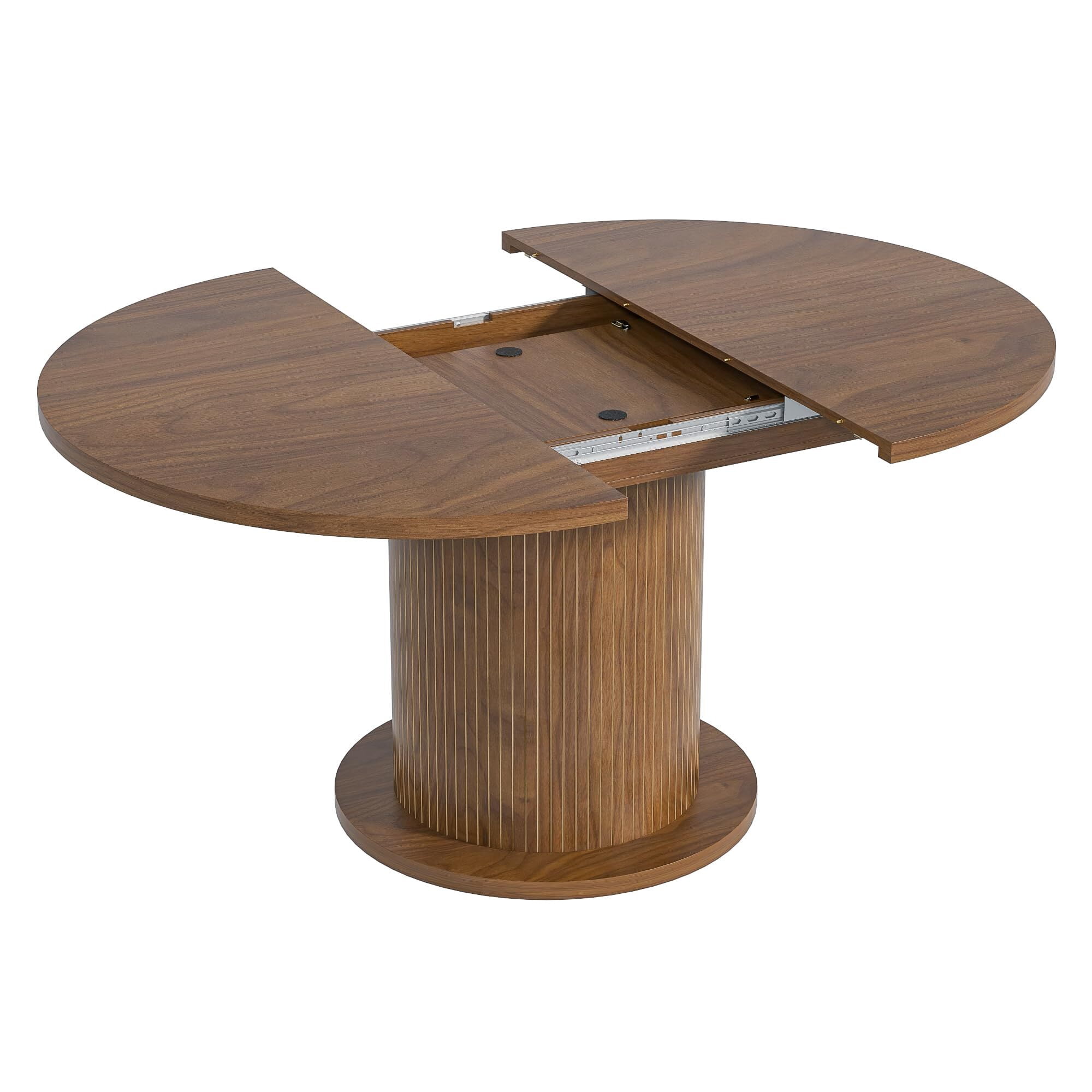 Extendable Wooden Round Dining Table, Modern Farmhouse Kitchen Table for 4-6, Walnut