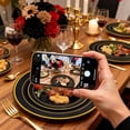 thumbnail image 4 of 210PCS Black and Gold Plastic Plates - Plastic Dinnerware Set for 30 Guests,Include 30 Dinner Plates, 30 Dessert Plates, 30 Black Cups 9 OZ, 30 Pre Rolled Napkins with Gold Silverware, 4 of 6