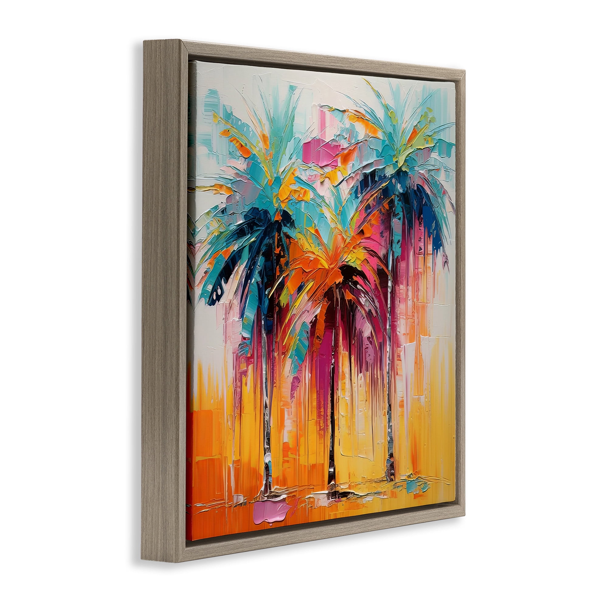Stupell Industries Vivid Modern Palms Botanical & Floral Painting Brown Floater Framed Canvas Art Print Wall Art, 18 x 18