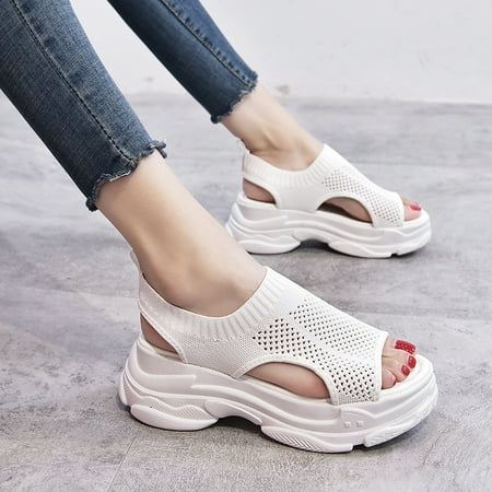 

VKEKIEO Peep Toe Beach Sandals For Women High Heel Thin White