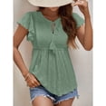 thumbnail image 2 of Camiseta con ojales de jacquard para mujer, Top con cuello redondo y manga con volantes, jersey con cordones de verano, Top verde S, 2 of 8