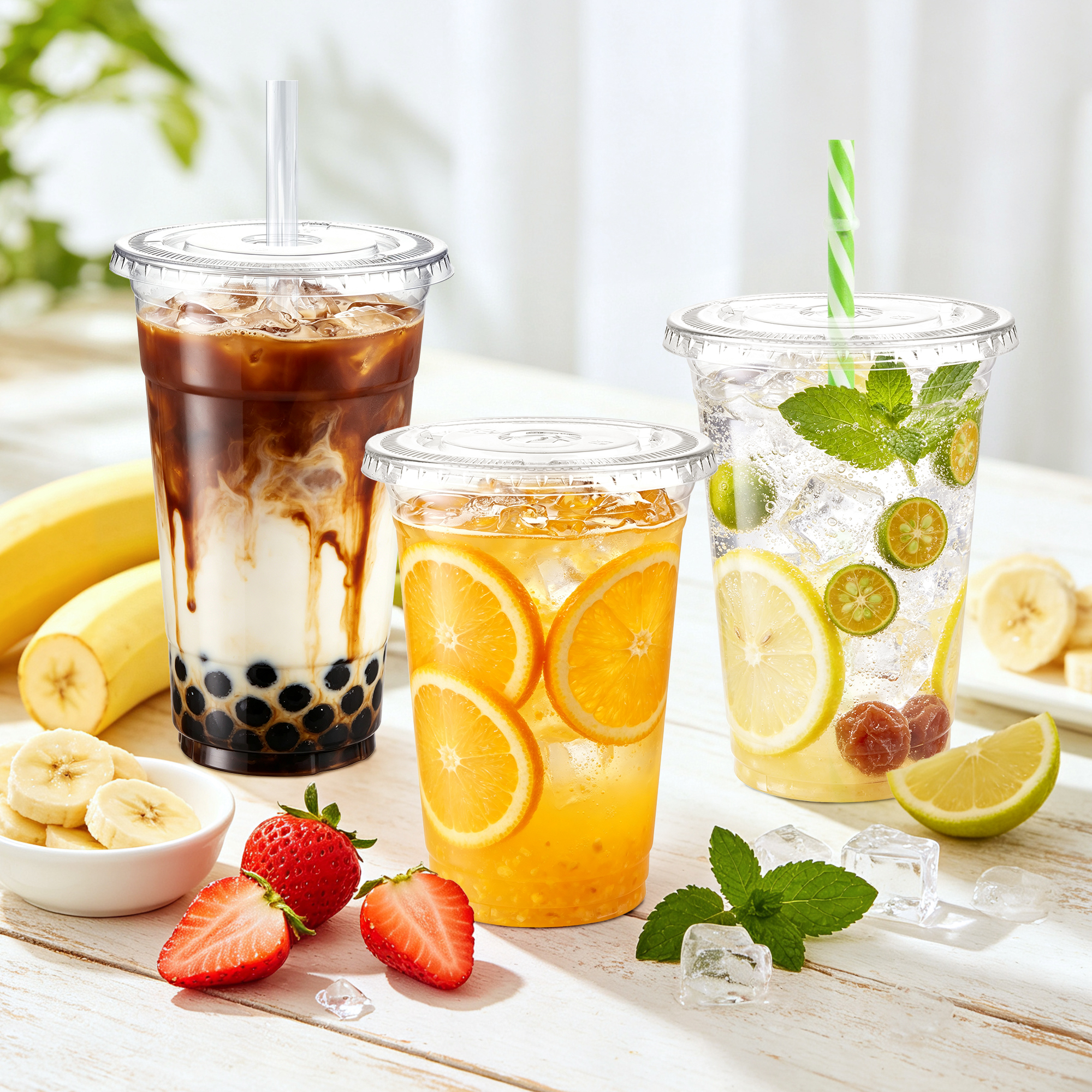 BagDream Clear Plastic Cups with Lids, 8 oz, 100 Pack photo 2