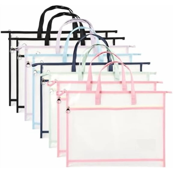 8 Pcs A3 Project Bags for Quilting Craft Storage Bag with Handles Sewing Project Bag for Art Bag Tote Bag File Carrying Storage for Artwork Charts and Teaching Material Multipurpose