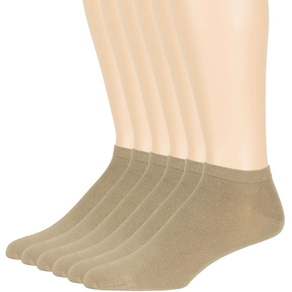7BIGSTARS KINGDOM Men Bamboo Ankle Sock - 6 Pack - Thin Seamless Breathable Soft Solid Low Cut - Sock Size 9-11 Shoe 6-9 M Beige