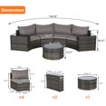 thumbnail image 3 of Outdoor Patio Furniture Set with Coffee Table, 7-Piece Half-Moon Curved Sectional Sofa Set with 2 Side Tables, All-Weather Wicker Patio Conversation Set for Poolside Backyard, Light Gray, 3 of 7