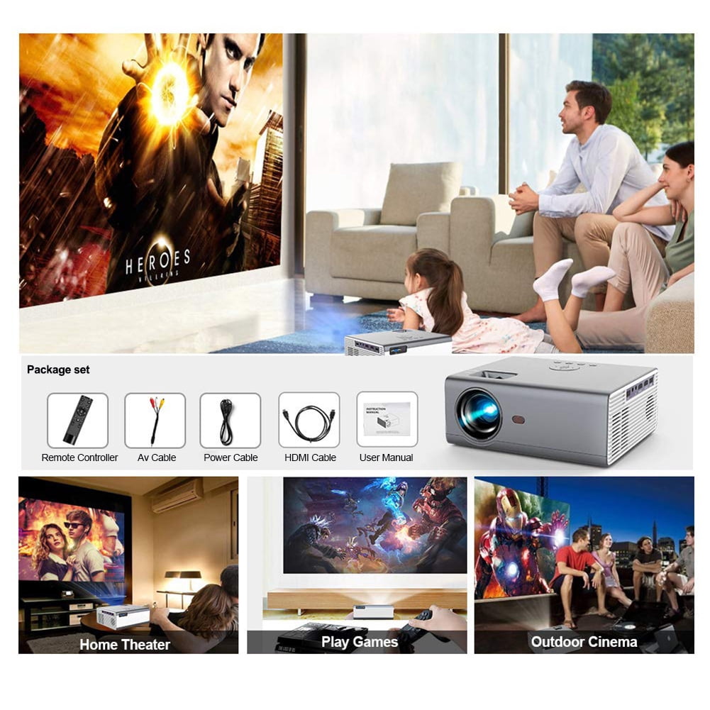 FLZEN M1A WiFi Bluetooth 720p LCD Mini Projector with HDMI Cable, Gray
