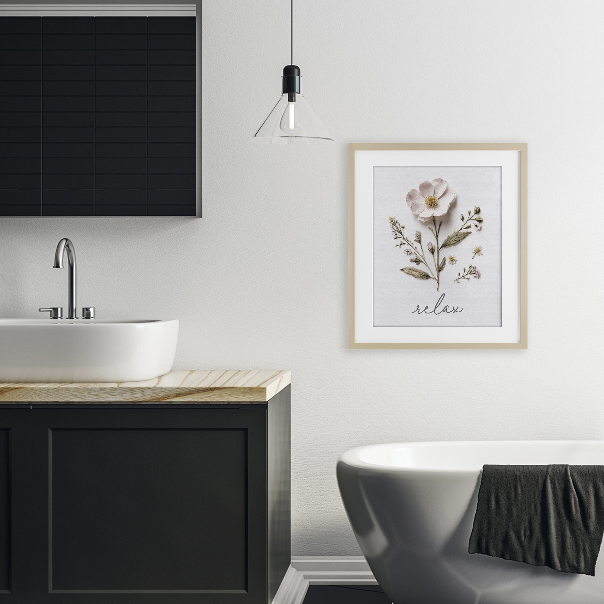 Pressed Flowers Relax Birch Framed Print Under Glass, design by Lettered and Lined