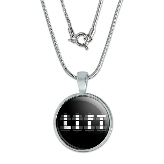 Lift Dumbells Weight Lifting 0.75" Pendant with Sterling Silver Plated Chain