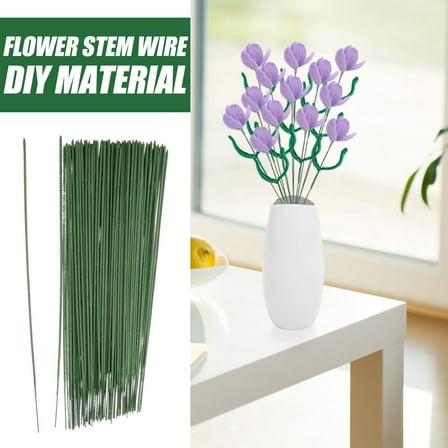 KONTONTY 100pcs Green Floral Wire Stems 25cm for Artificial Flowers Craft Flower Stems for DIY Bouquet Flower Arrangement Supplies