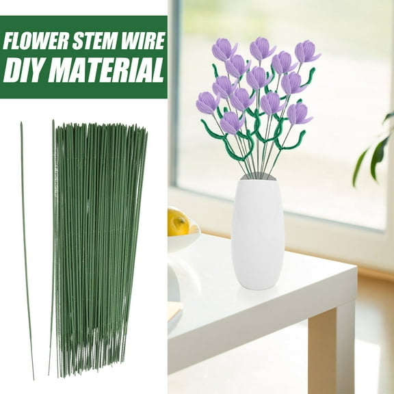 KONTONTY 100pcs Green Floral Wire Stems 25cm for Artificial Flowers Craft Flower Stems for DIY Bouquet Flower Arrangement Supplies