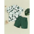 thumbnail image 2 of vera natura Toddler Boys Summer Outfits Dinosaur Print Buttons Short Sleeve Shirts Tops and Elastic Waist Shorts 2Pcs Gentleman Clothes Set, 2 of 9