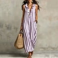 thumbnail image 2 of zbxnLI Striped Maxi Dress for Women Ruffle V Neck Sleeveless Tank Dresses Loose Casual Vacation Long Sundress, 2 of 6