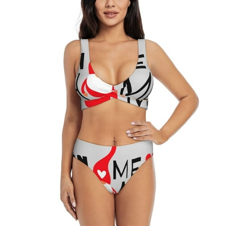 Zeuib Gnome Home With A Cute Gnome High Waisted Tummy Control Bikini Set - Knot Front Push Up Top & Cheeky Thong Bottom  Two-Piece Swimsuit for Women-Large