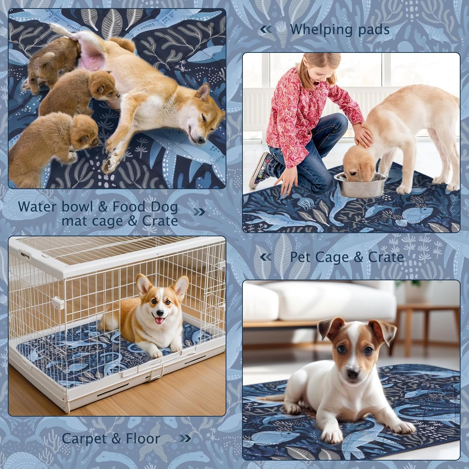 JJEAN-Washable Pee Pads for Dogs, 2 Pack Reusable Leakproof Puppy Wee Wee Pad, Non-Slip Waterproof Pet Training Pads, Super Absorbent Whelping Pads XH081 (Dino Navy, 30X20 Inch (Pack of 2))