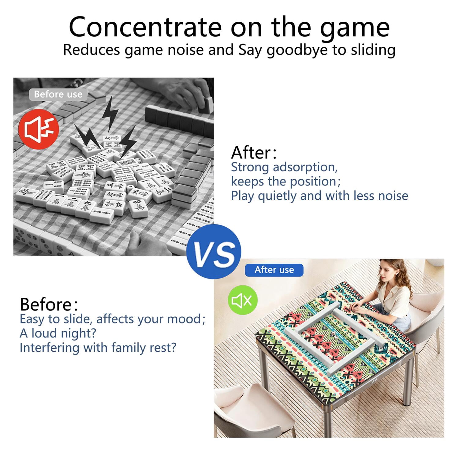 Premium Boho Design Extra Large Rubber Game Mat 31.5 Inch Square Mahjong Table Topper Features Non-Slip Backing and Noise Reduction for Tiles and Entertainment