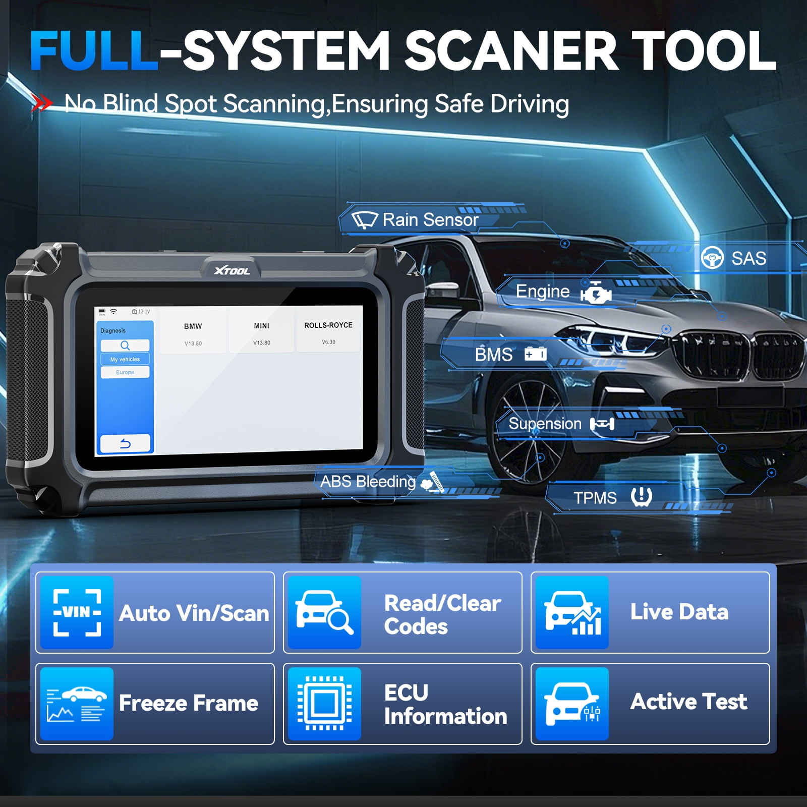 XTOOL IP500 OBD2 Scanner for BMW, Full Systems Bidirectional Scan Tool with ECU Cod-ing, Battery Registration Tool, All Services, Lifetime Free Update