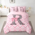 thumbnail image 2 of Homewish Fashion Monogrammed Girls Twin Bedding Sets 7-Piece, Kawaii Pink Damask Bedding Comforter Set, Bow Initial R Letter Reversible Sheet Sets, Super Cozy Room Decor, 2 of 7