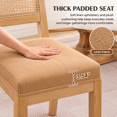 thumbnail image 4 of PORKISS Rattan Dining Chairs Set of 4, Farmhouse Tan Kitchen Chairs with Cane Back, Upholstered Dining Room Chairs with Solid Wood Frame, Side Chairs for Kitchen, Dining Room, 4 of 10