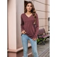 thumbnail image 6 of Womens Long Sleeve Shirts V Neck Casual Tops Loose Dressy Basic Fall Fashion Trendy Outfits Winter Clothes Dark Red M, 6 of 8