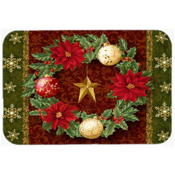 Holly Wreath With Christmas Ornaments Glass Cutting Board, Large