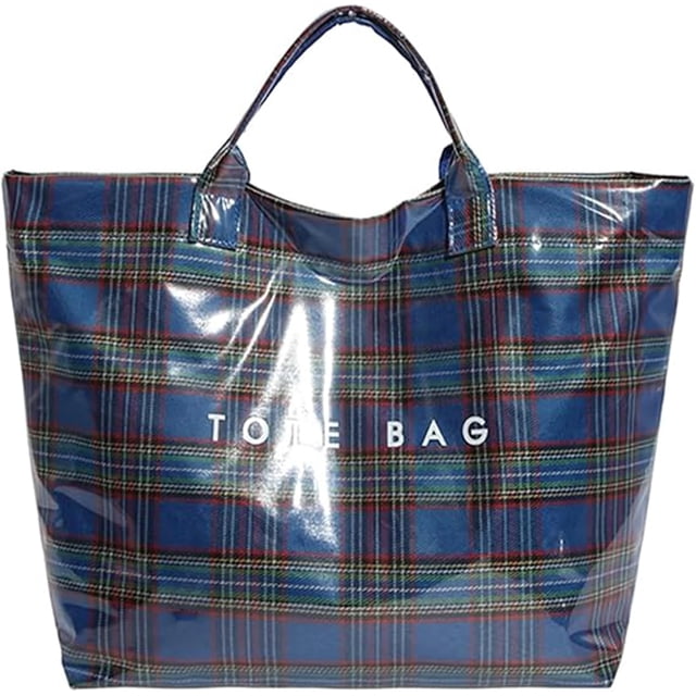 Sac Fourre-Tout en PVC à Carreaux Rouges de Noël pour Femmes, Grand Sac à Main en Plastique avec Impression de Lettres, Sac de Travail Spacieux, Cadeau de Noël