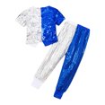 thumbnail image 5 of TiaoBug 2Pcs Kids Hip Hop Dance Outfits for Girls Boys Modern Jazz Team Performance Dance Uniform Blue 110/XXS, 5 of 7
