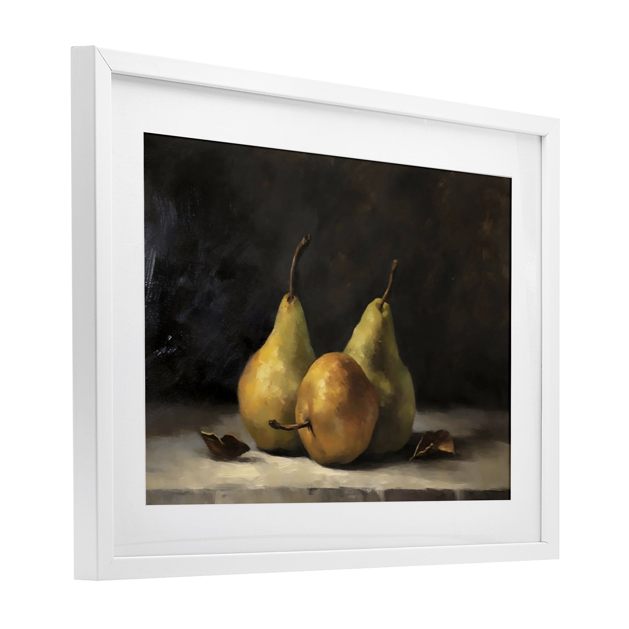 Stupell Industries Three Pears on Marble White Framed Print Under Glass, design by Creative Studio