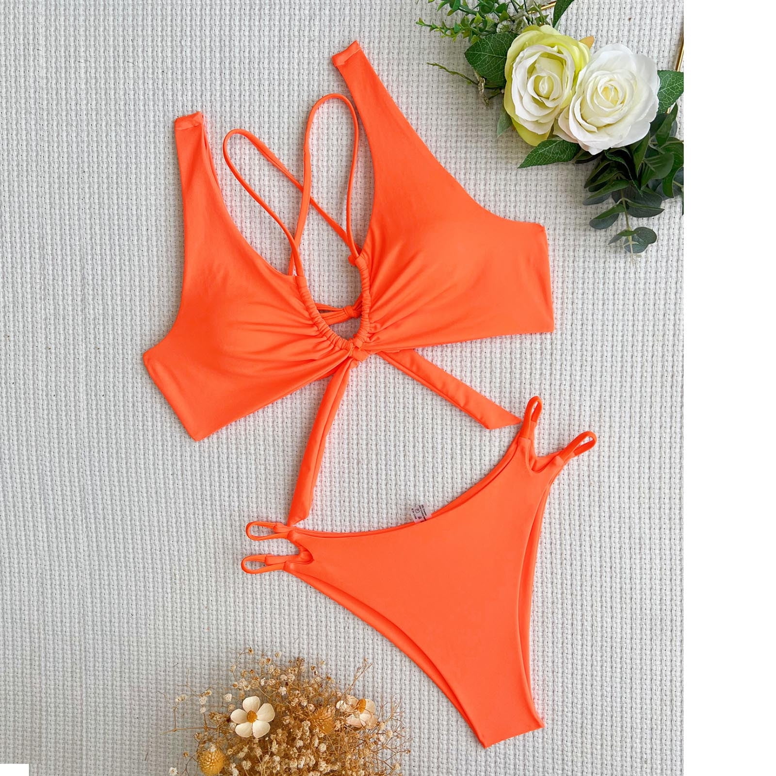 QLEICOM Womens Swimsuits Tummy Control Plus Size Swimsuit Coverup Bikini  Three Piece Swimsuit Solid Split Swimsuit Set Orange M 