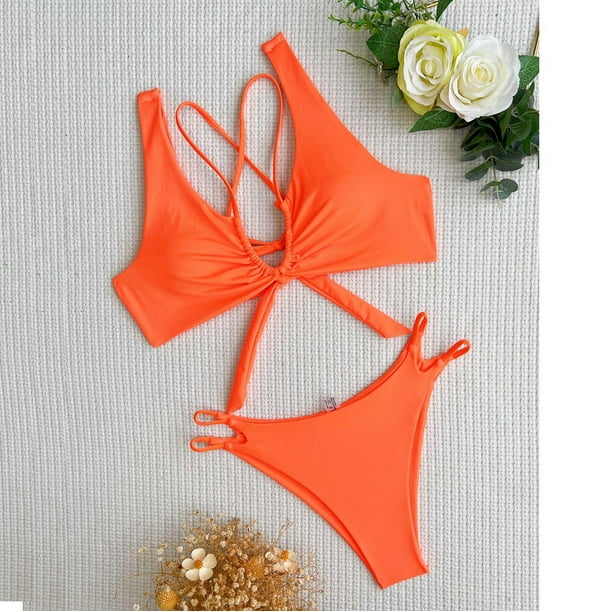 Womens Bathing Suits Plain Textured Bikini Swimsuit (Color : Coral Orange,  Size : Medium) : : Clothing, Shoes & Accessories