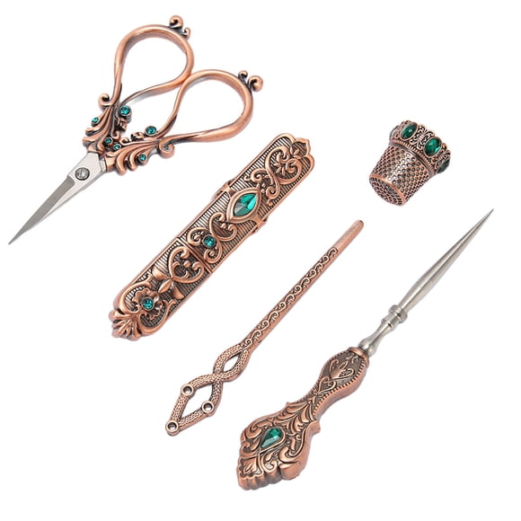 Vintage Embroidery Scissors Kit, Cutting Vintage Sewing Scissors Kit 5pcs Red for Sewing