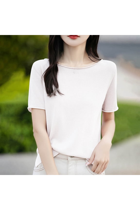Women's Short Sleeve O-Neck Sweater Wool Pullover Cashmere Knitted T-Shirt Womens Cashmere Sweater Casual
