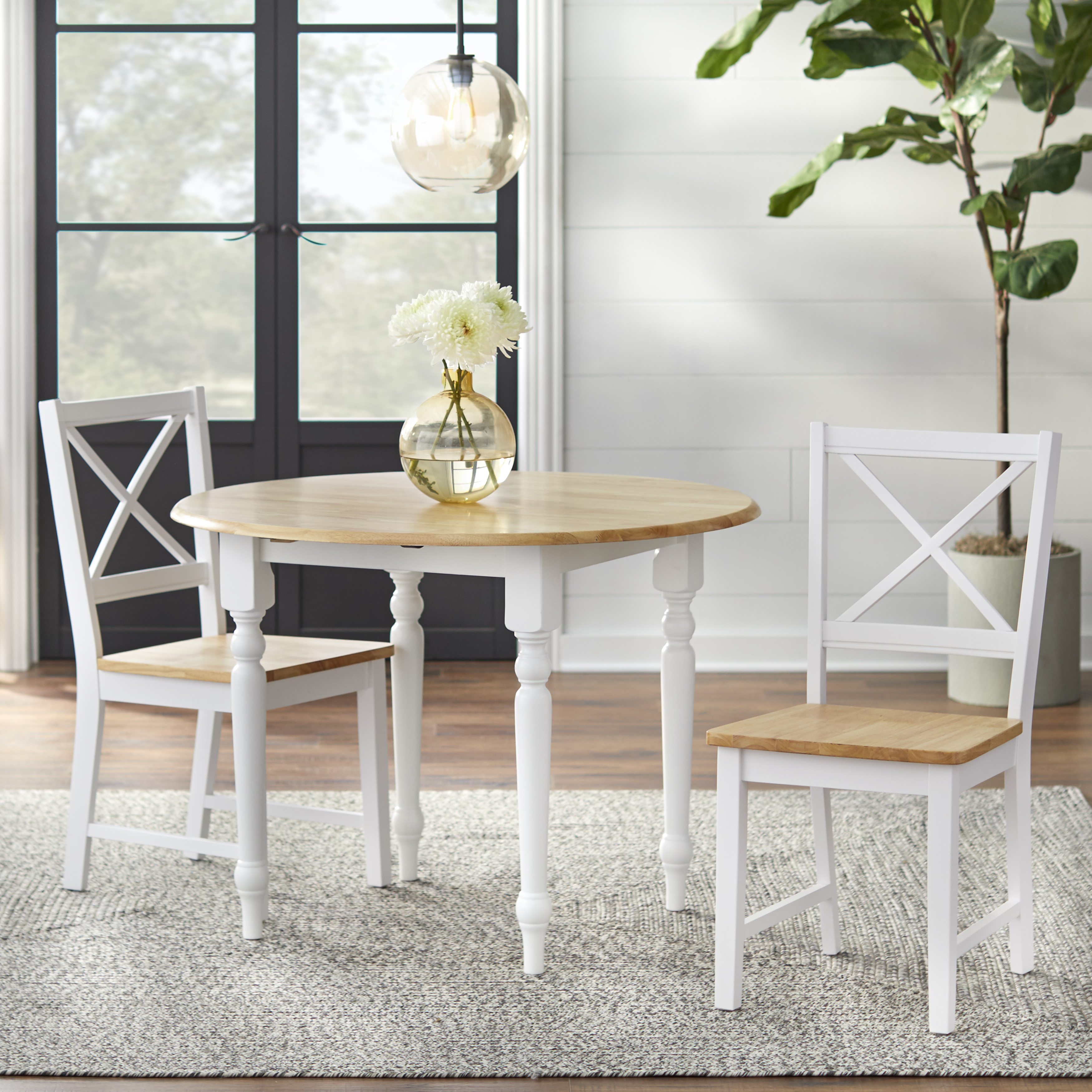 TMS Round Drop-Leaf Dining Table, White/Natural - image 3 of 5