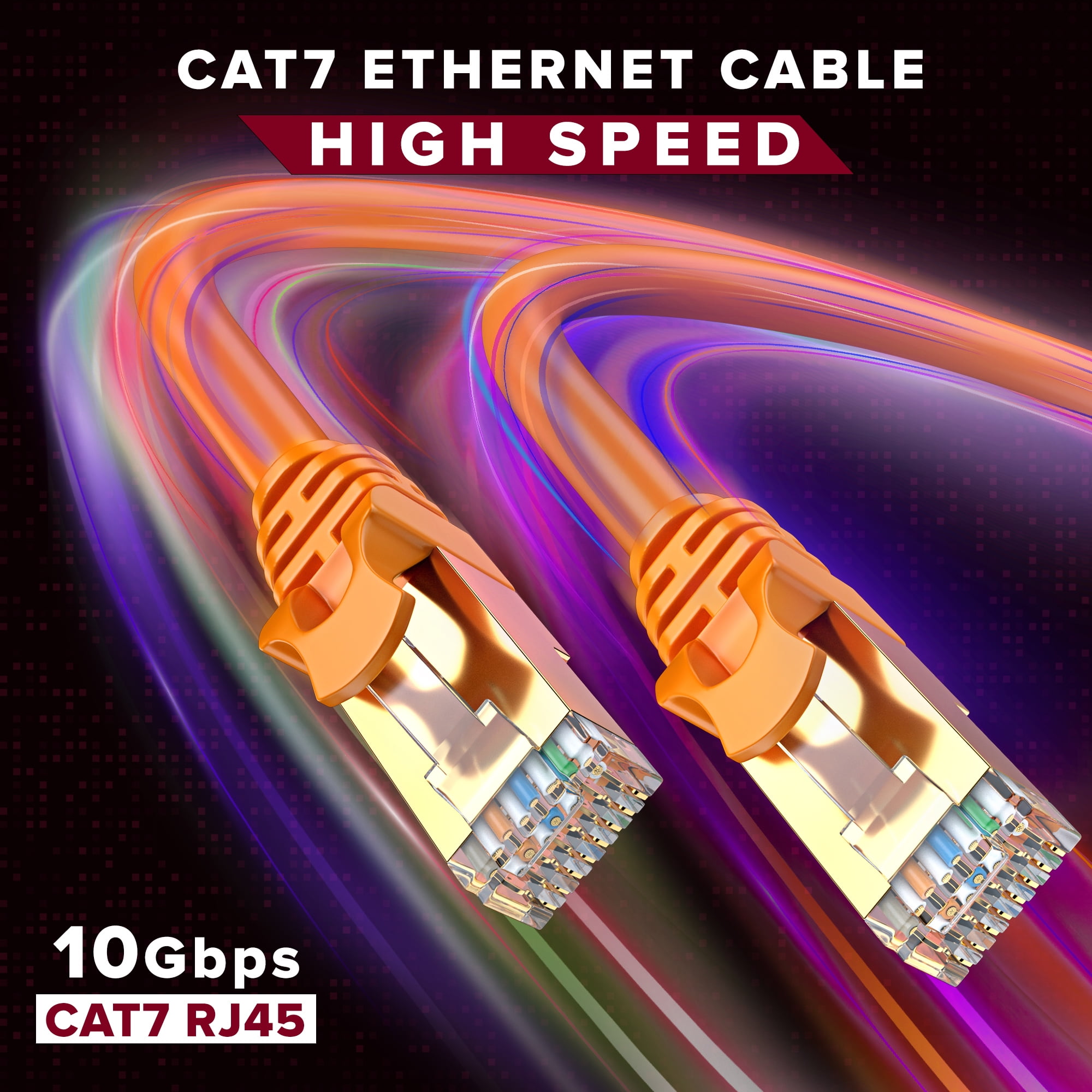 Cat 7 Ethernet Cable 100 ft - High-Speed Cat7 Internet & Network LAN Patch Cables, RJ45 Connectors - Perfect for Gaming, Streaming, and More (Orange)