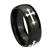 Tungsten Christian Cross Religious 8mm Glossy Black Polished Dome Men Ring