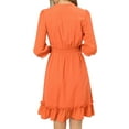 thumbnail image 4 of INSPIRE CHIC Women's Layered Ruffle Hem 3/4 Sleeves Smocked Chiffon A-Line Dress M Orange, 4 of 9