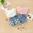 thumbnail image 4 of Paokuoon Toddler Kids Girls Clothes Outfits Lace Sleeveless T-Shirt Tops and Denim Shorts Summer Love Printed 2 Piece Set 1-6 Years, 4 of 9